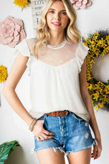 Flutter Sleeve Illusion Blouse Cream Blouses - Tophatter Daily Deals