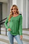 Round Neck Long Sleeve T-Shirt Mid Green Women's T-Shirts - Tophatter Daily Deals