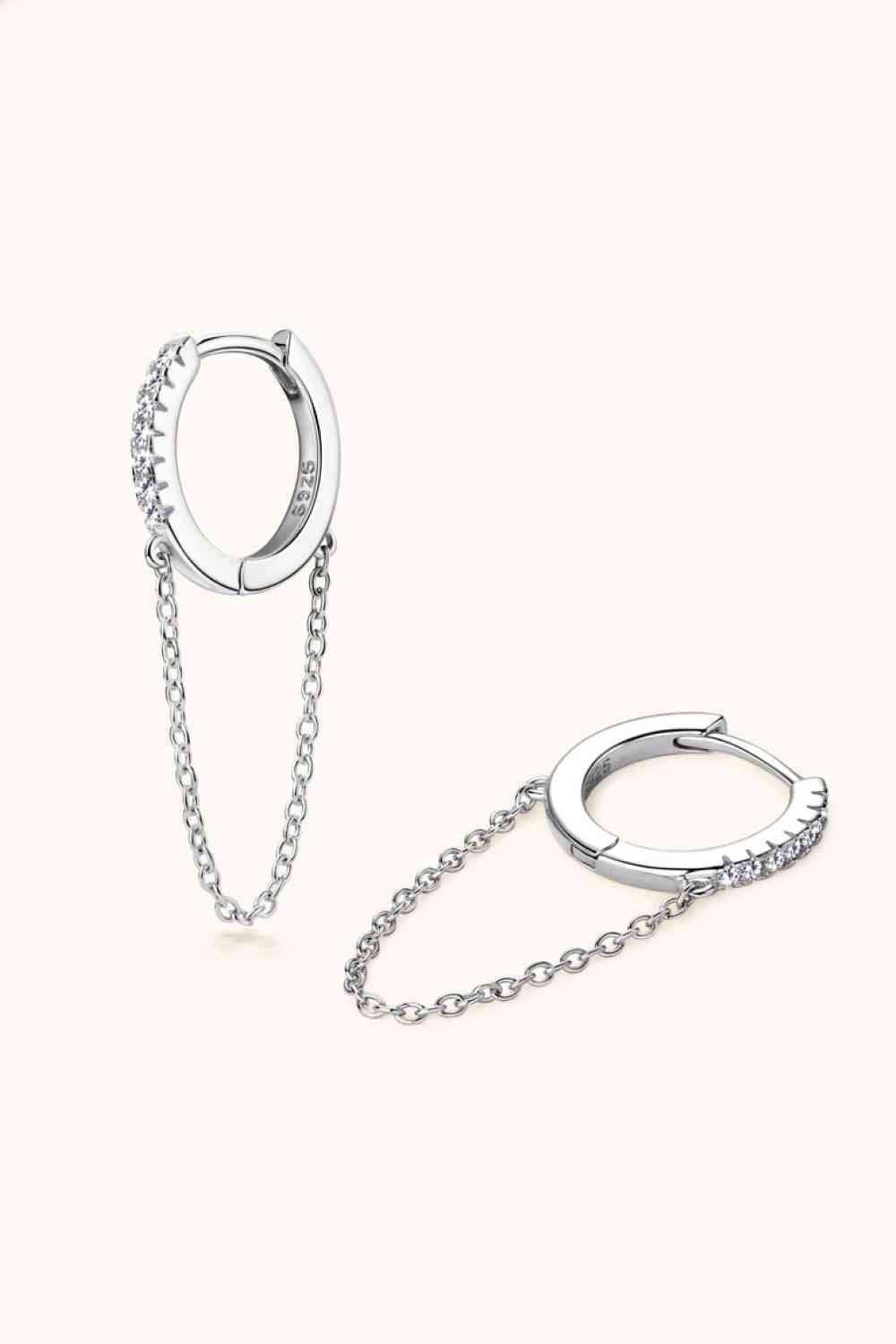 Moissanite 925 Sterling Silver Huggie Earrings with Chain Moissanite - Tophatter Daily Deals