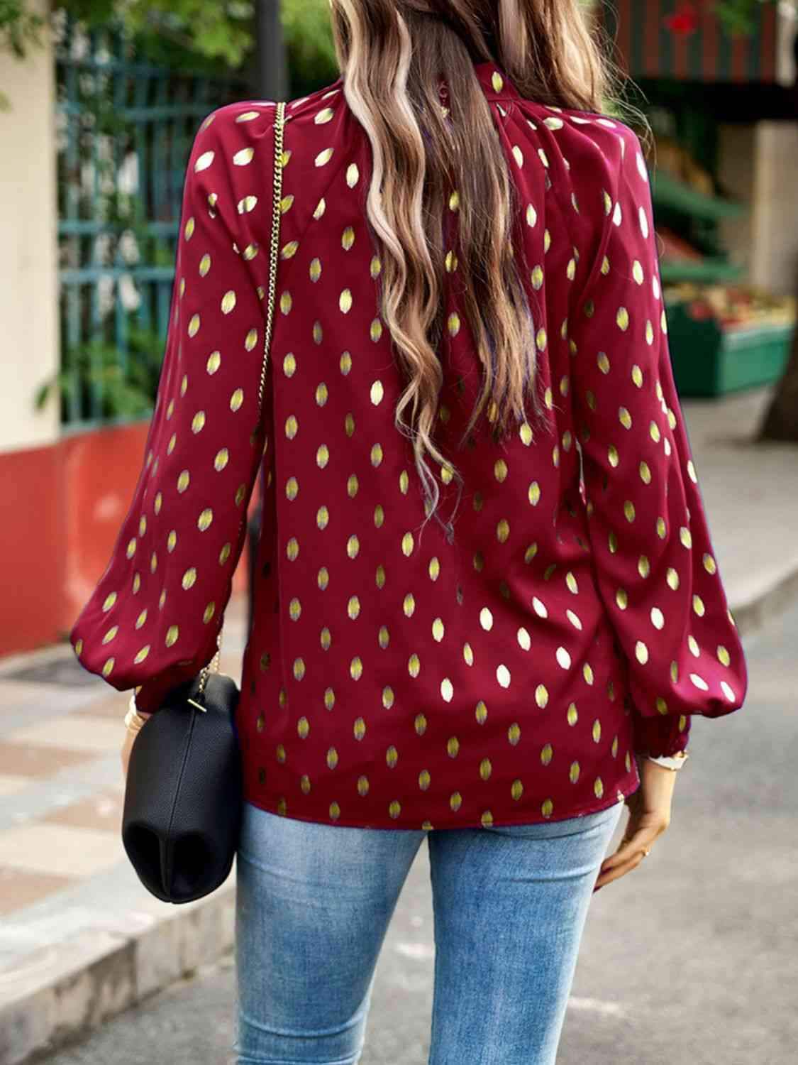 Mock Neck Cutout Lantern Sleeve Blouse Blouses - Tophatter Daily Deals