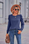 Heathered Puff Sleeve Round Neck Tunic Top Royal Blue Women's T-Shirts - Tophatter Daily Deals