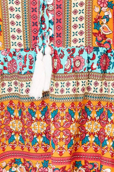 Double Take Bohemian Tassel Tie Puff Sleeve Babydoll Blouse Blouses - Tophatter Daily Deals