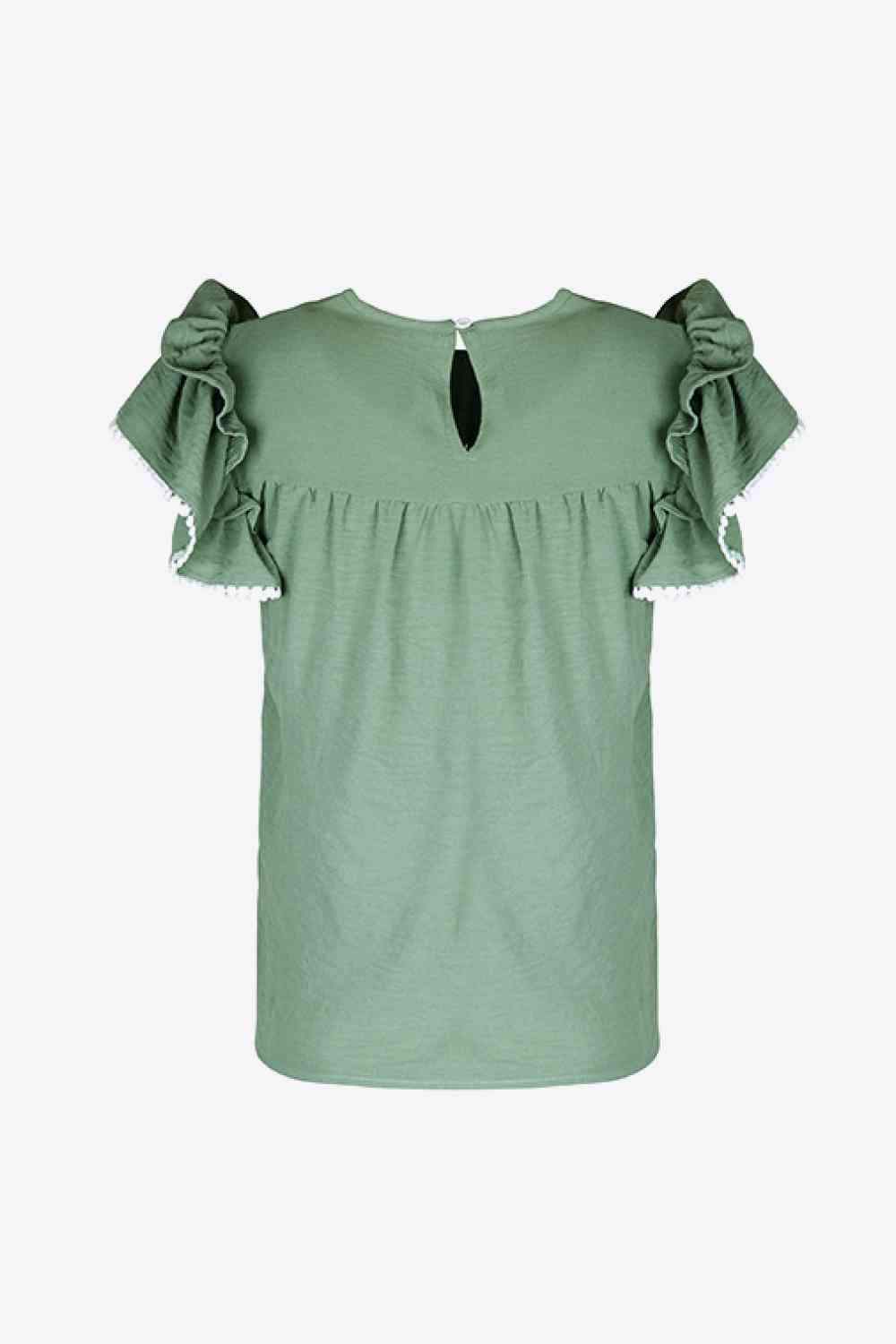 Pleated Detail Flutter Sleeve Blouse Blouses - Tophatter Daily Deals