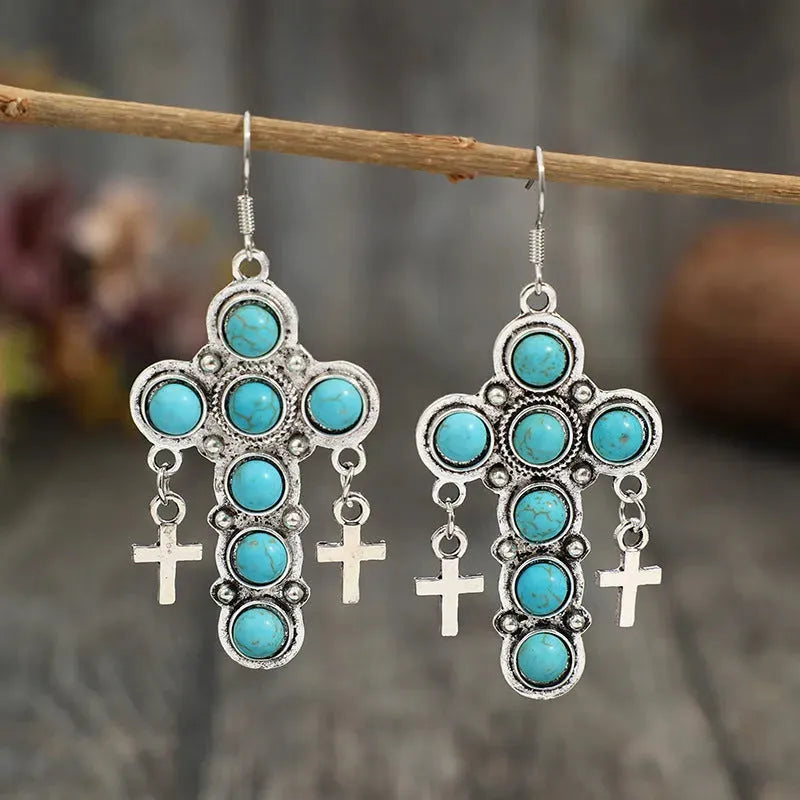 Artificial Turquoise Cross Shape Earrings Teal One Size Earrings - Tophatter Daily Deals