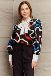 Printed Tie Neck Puff Sleeve Blouse Multicolor Blouses - Tophatter Daily Deals