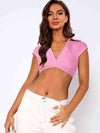 Johnny Collar Cropped Top Carnation Pink Blouses - Tophatter Daily Deals