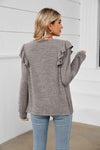 Square Neck Ruffle Shoulder Long Sleeve T-Shirt Women's T-Shirts - Tophatter Daily Deals