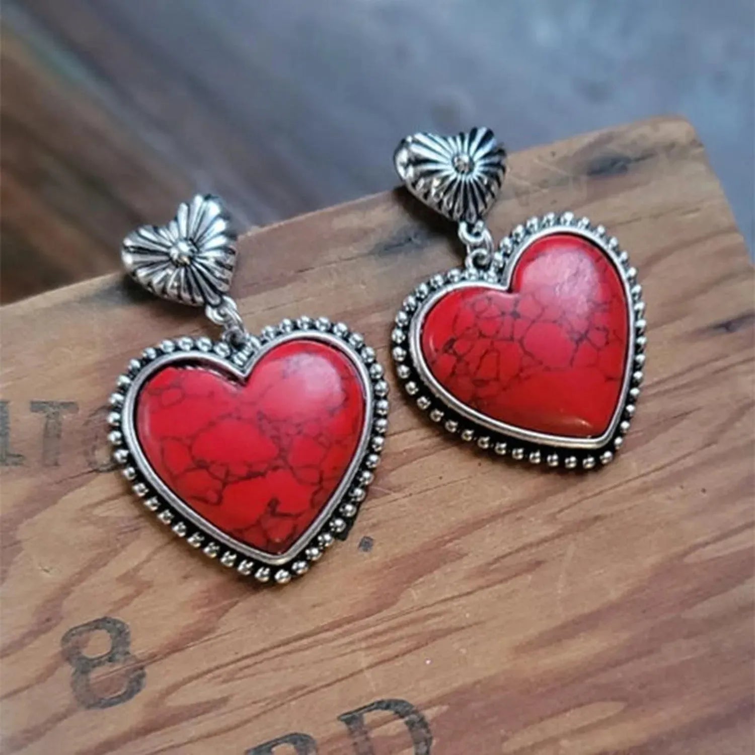 Artificial Turquoise Alloy Heart Dangle Earrings Earrings - Tophatter Daily Deals