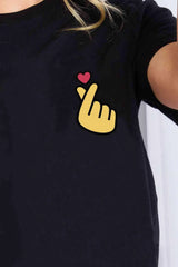 Simply Love Finger Heart Emoji Graphic Cotton T-Shirt Women's T-Shirts - Tophatter Daily Deals