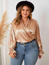 Plus Size Surplice Neck Flounce Sleeve Blouse Blouses - Tophatter Daily Deals