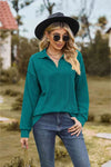 Collared Neck Cable-Knit Long Sleeve Blouse Teal Blouses - Tophatter Daily Deals