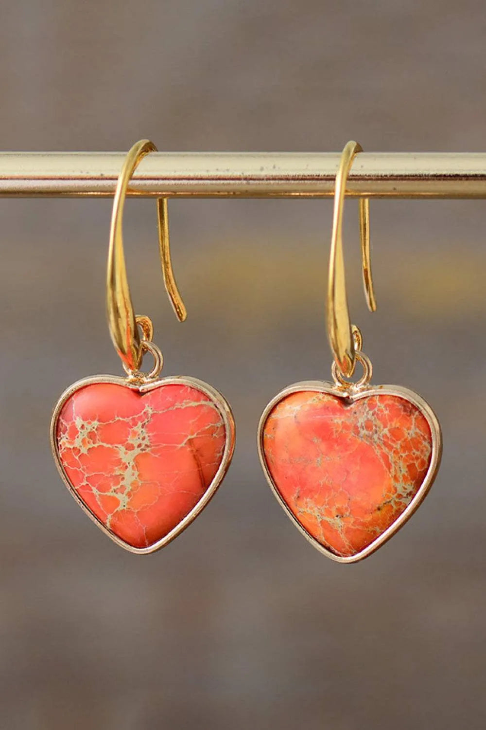 Imperial Jasper Heart Earrings Orange One Size Earrings - Tophatter Daily Deals