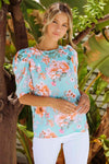 Summer Lover Floral Puff Sleeve Round Neck Blouse Blouses - Tophatter Daily Deals