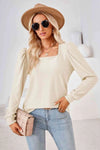 Square Neck Puff Sleeve Blouse Sand Blouses - Tophatter Daily Deals