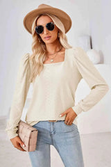 Square Neck Puff Sleeve Blouse Sand Blouses - Tophatter Daily Deals