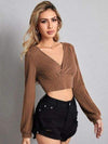 Textured Surplice Long Sleeve T-Shirt Women's T-Shirts - Tophatter Daily Deals