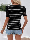 Striped Lace Detail Short Sleeve T-Shirt Women's T-Shirts - Tophatter Daily Deals