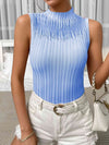 Mock Neck Ribbed Knit Tank Pastel Blue Blouses - Tophatter Daily Deals