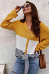 Color Block Waffle Knit V-Neck Top Blouses - Tophatter Daily Deals