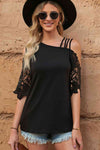 Spliced Lace Asymmetrical Neck Blouse - Tophatter Deals