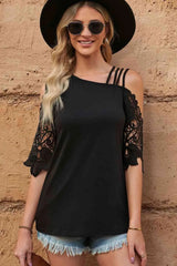 Spliced Lace Asymmetrical Neck Blouse Blouses - Tophatter Daily Deals