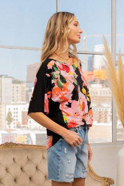 Sew In Love Full Size Floral Round Neck Short Sleeve T-Shirt Blouses - Tophatter Daily Deals