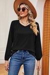 Ruched V-Neck Raglan Sleeve T-Shirt Black Women's T-Shirts - Tophatter Daily Deals