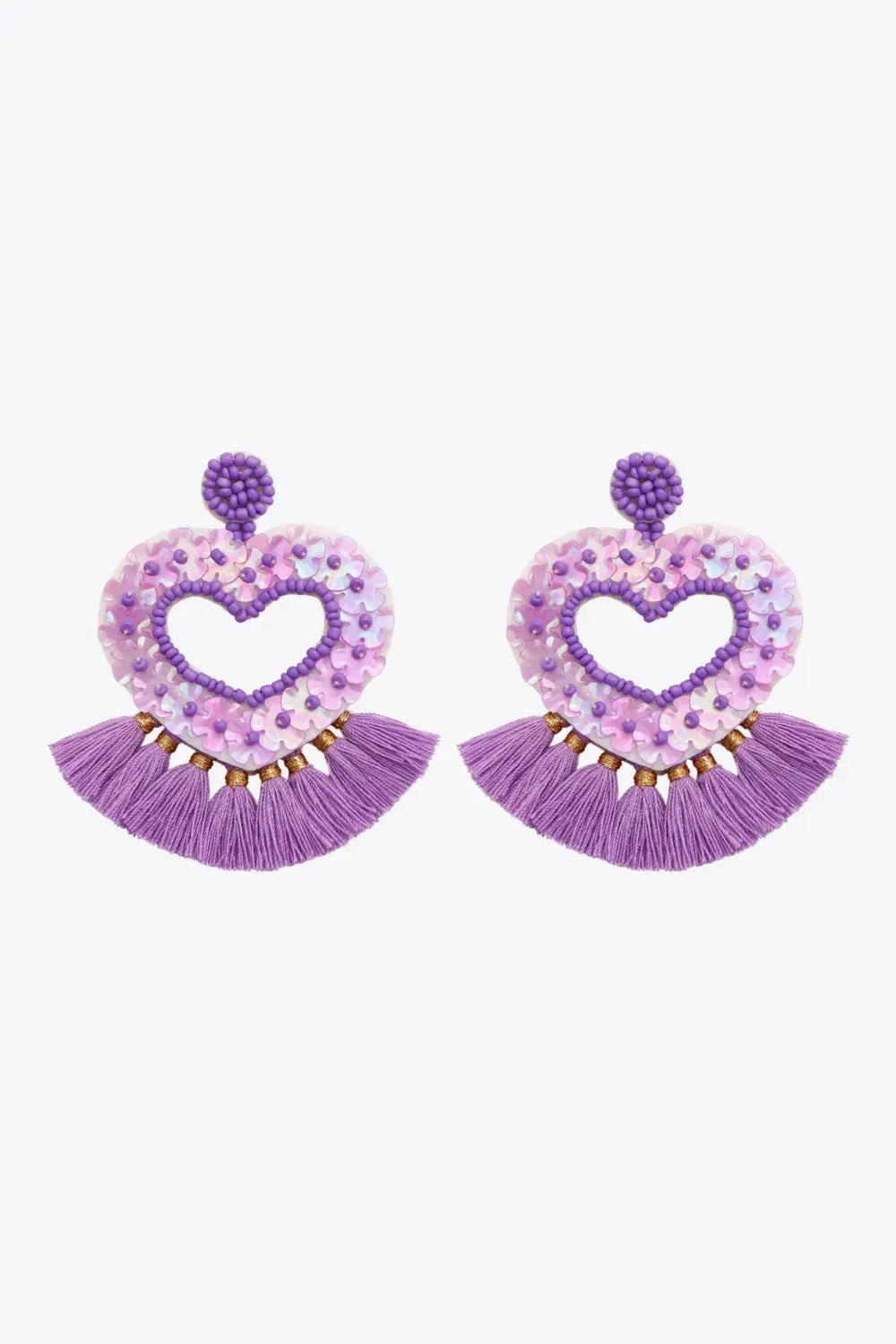 2-Pair Boho Style Heart Tassel Dangle Earrings Purple One Size Earrings - Tophatter Daily Deals