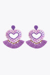 2-Pair Boho Style Heart Tassel Dangle Earrings Purple One Size Earrings - Tophatter Daily Deals