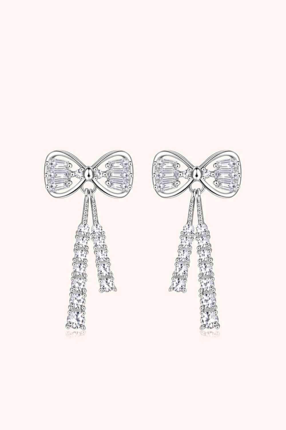 1.12 Carat Moissanite 925 Sterling Silver Bow Earrings Silver One Size Moissanite - Tophatter Daily Deals