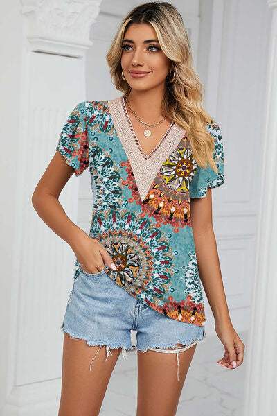 Floral V-Neck Short Sleeve T-Shirt Women's T-Shirts - Tophatter Daily Deals