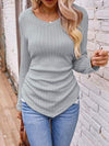 Textured Ruched V-Neck Long Sleeve T-Shirt Cloudy Blue Women's T-Shirts - Tophatter Daily Deals