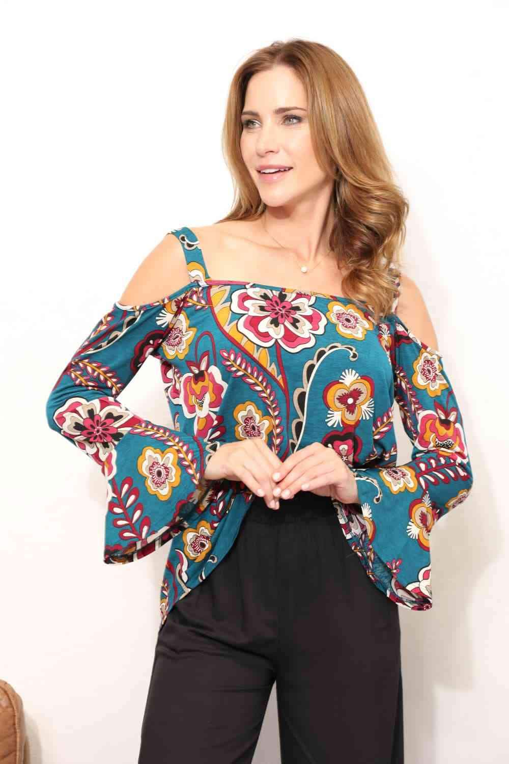 Sew In Love Full Size Floral Cold Shoulder Blouse Blouses - Tophatter Daily Deals