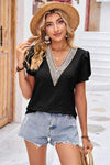 Eyelet V-Neck Petal Sleeve T-Shirt Women's T-Shirts - Tophatter Daily Deals