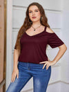 Plus Size V-Neck Cold-Shoulder Blouse Wine Blouses - Tophatter Daily Deals