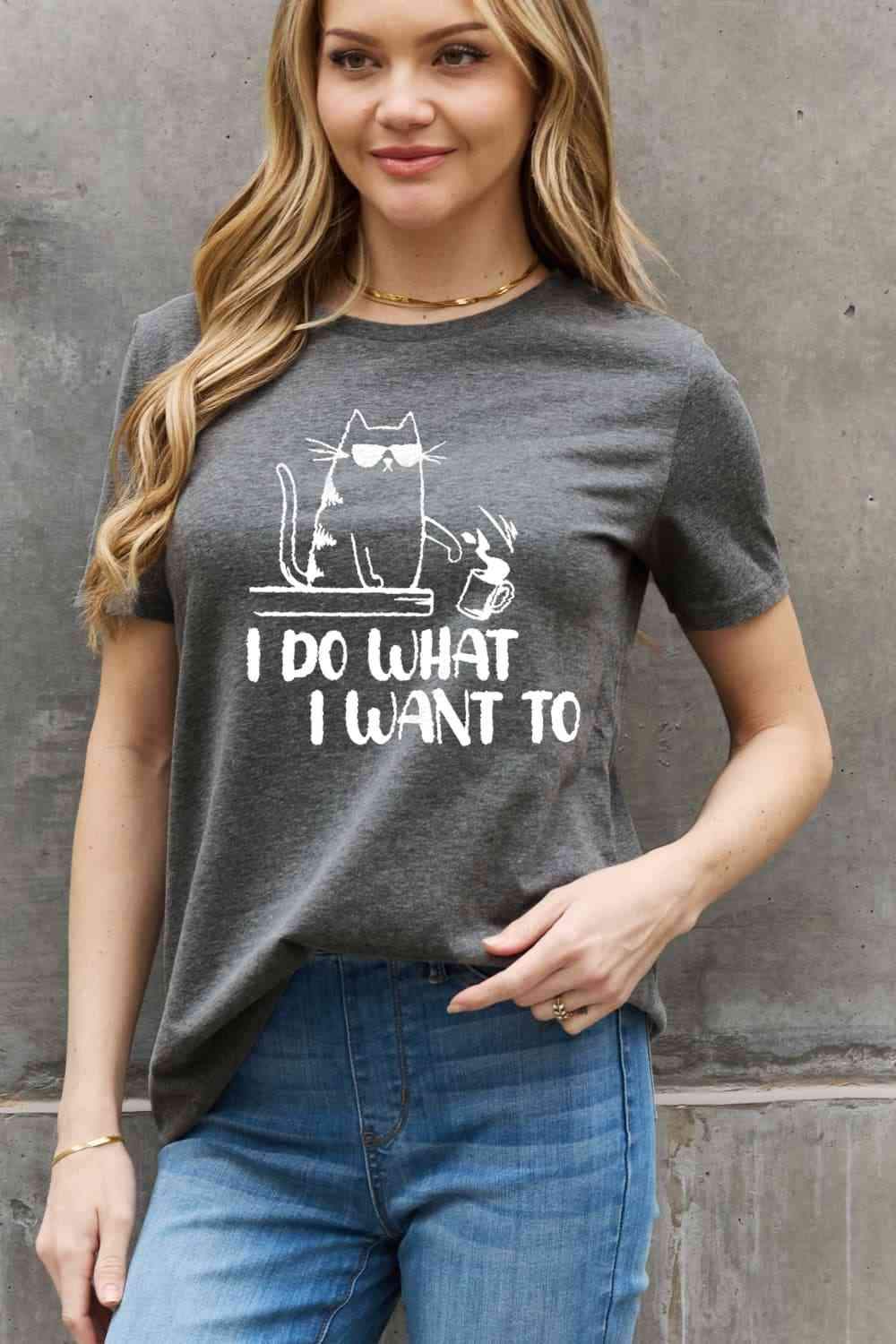 Simply Love Full Size I DO WHAT I WANT TO Graphic Cotton Tee Women's T-Shirts - Tophatter Daily Deals