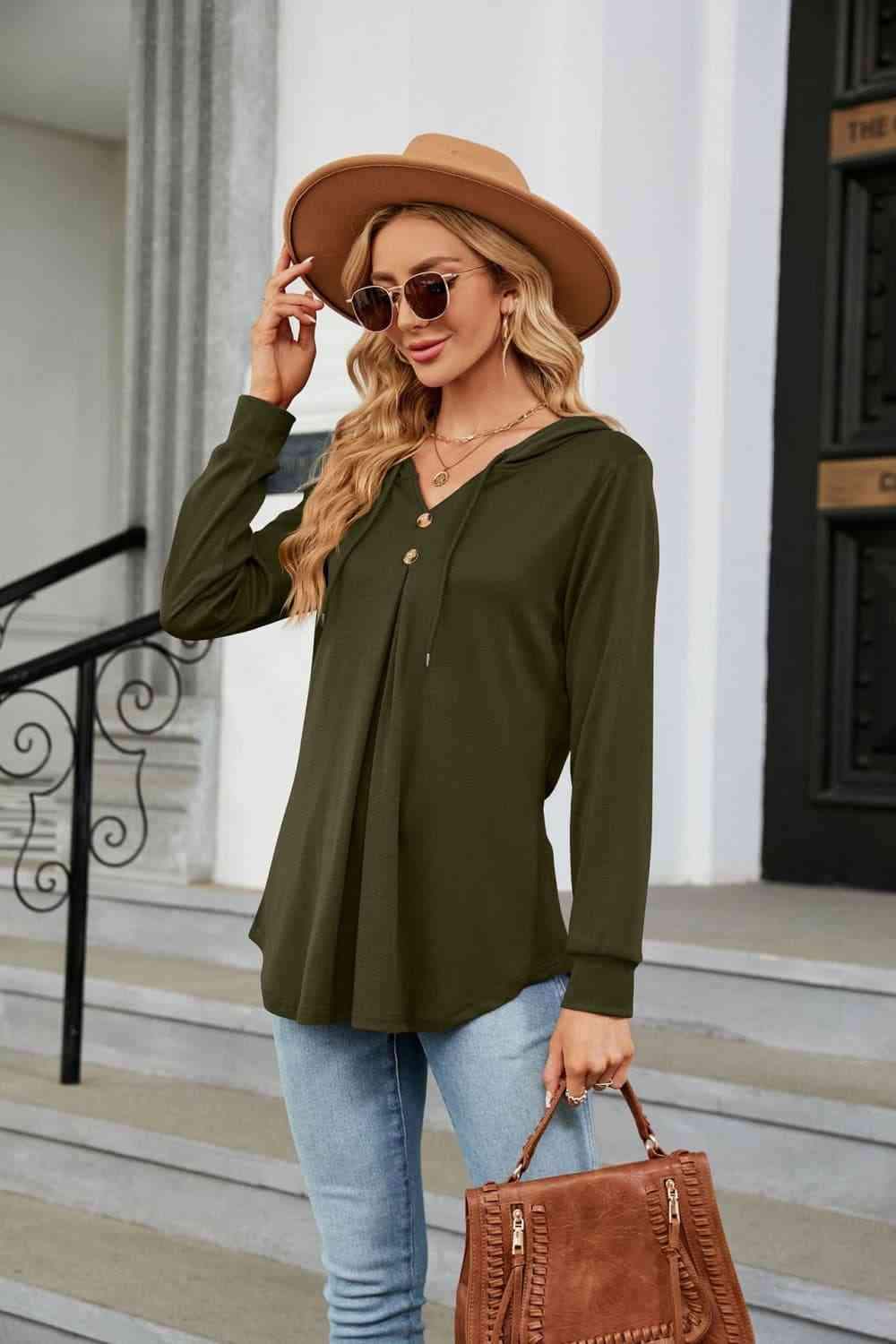 Long Sleeve Hooded Blouse Blouses - Tophatter Daily Deals