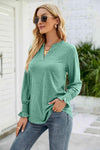 Heathered Flounce Sleeve Curved Hem Top Blouses - Tophatter Daily Deals