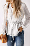 Ruffle Trim Drawstring Long Sleeve Blouse Blouses - Tophatter Daily Deals