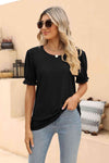 Openwork Round Neck Flounce Sleeve T-Shirt Women's T-Shirts - Tophatter Daily Deals