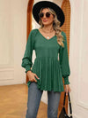 V-Neck Lantern Sleeve Blouse Blouses - Tophatter Daily Deals