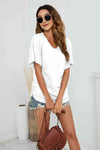 V-Neck Side Ruched Tee Women's T-Shirts - Tophatter Daily Deals