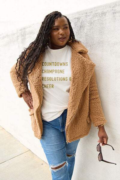 Simply Love Full Size COUNTDOWNS CHAMPAGNE RESOLUTIONS & CHEER Round Neck T-Shirt Women's T-Shirts - Tophatter Daily Deals