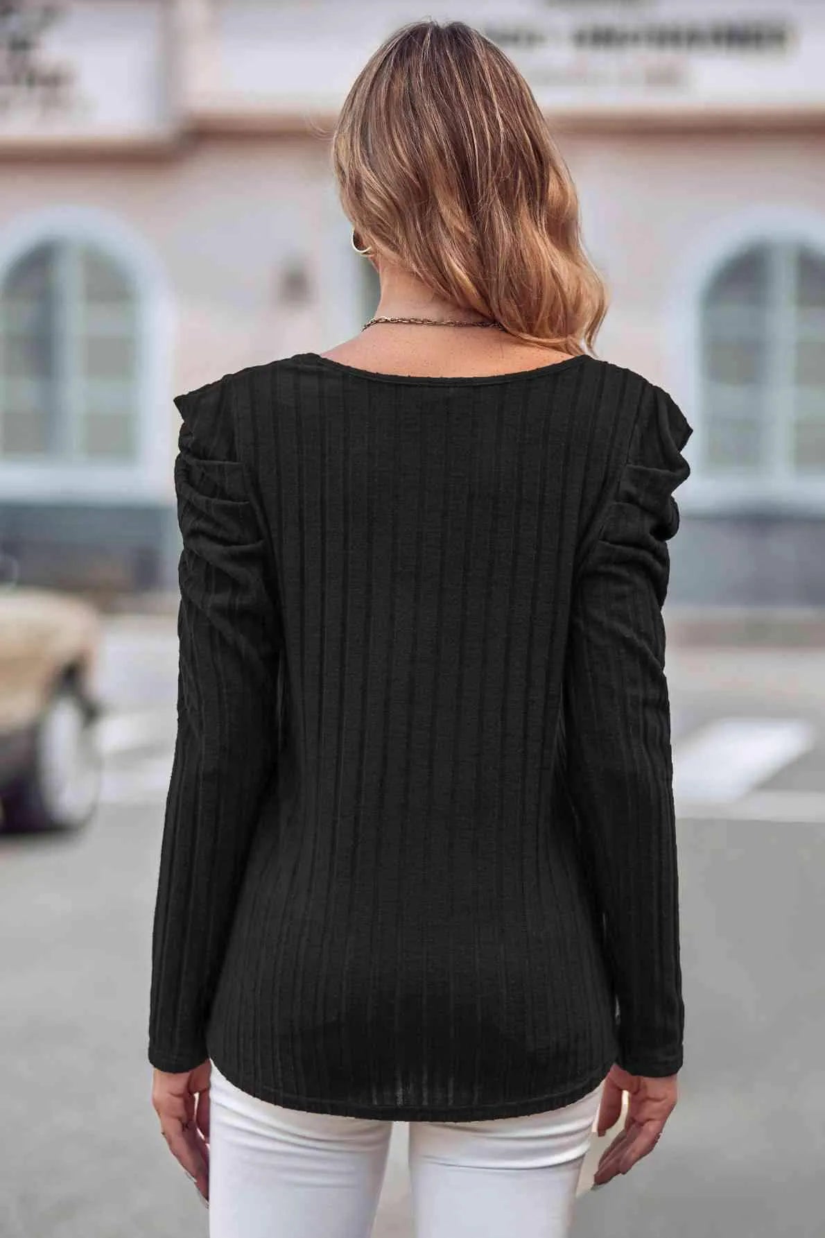 Puff Sleeve Round Neck T-Shirt Women's T-Shirts - Tophatter Daily Deals