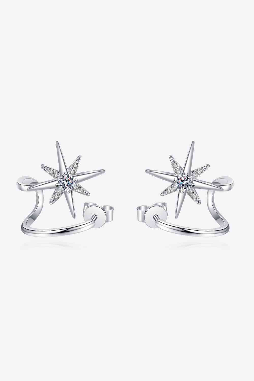 Moissanite Star Rhodium-Plated Earrings Moissanite - Tophatter Daily Deals