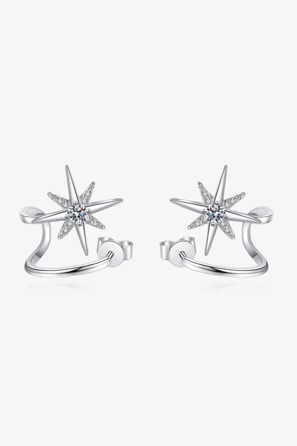 Moissanite Star Rhodium-Plated Earrings Moissanite - Tophatter Daily Deals
