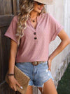 Eyelet Notched Short Sleeve T-Shirt Women's T-Shirts - Tophatter Daily Deals