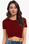 Round Neck Short Sleeve Crisscross Tee Wine Women's T-Shirts - Tophatter Daily Deals