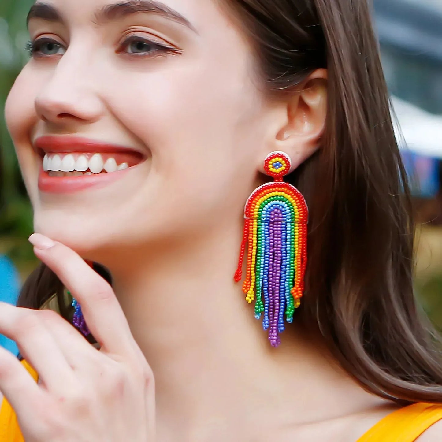 Bead Stainless Steel Rainbow Dangle Earrings Earrings - Tophatter Daily Deals