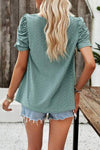 Eyelet Square Neck Puff Sleeve T-Shirt Women's T-Shirts - Tophatter Daily Deals